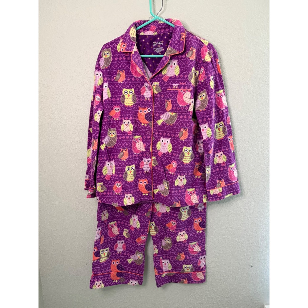 Nick & Nora Purple Owl Flannel Pajama Set Womens Large 2 Piece Cotton Sleepwear